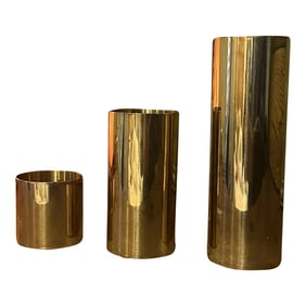 Trio of Brass Cylinder Candleholders, 1970s
