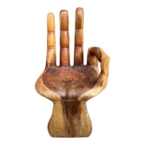 1970s Natural Wood "Okay" Posed Hand Chair Mudras for Pranayama