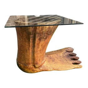 1970s Wooden Foot Table Base With Glass Top
