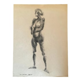 Vintage Boho Original Signed Nude Sketch