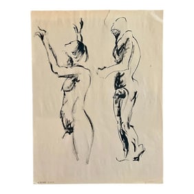 1970s Vintage Boho Original Signed Nude Sketch