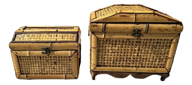 Pair of Bamboo Storage Boxes