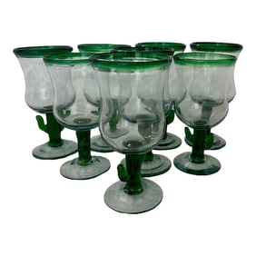 Set of 8 Hand Blown Saguaro Cactus Stem Goblets