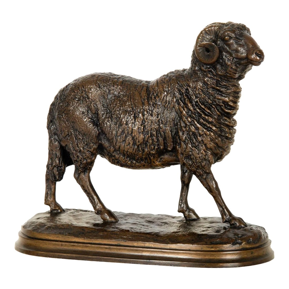 French Antique Bronze Sculpture of "Standing RamÂ‚Ã„Ã¹, Isidore: ISIDORE JULES BONHEUR French, 1827-1901 "Standing Ram" Patinated bronze | sand-cast ca. 1870 | signed to base "I. BONHEUR" | no foundry mark but almost certainly cast by Peyrol | underside noted 328 i