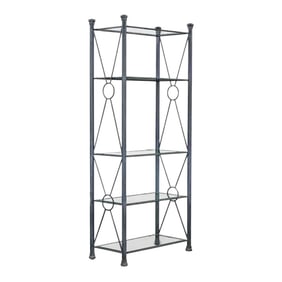 Late 20th Century Modern Etagere W/Black & Charcoal Gray Textured Metal Tube Frame & Glass Shelves