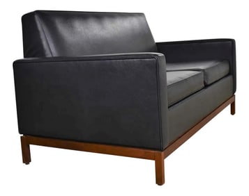 Mid Century Modern Black Faux Leather Love Seat Sofa by Taylor Chair Co. Style Dunbar