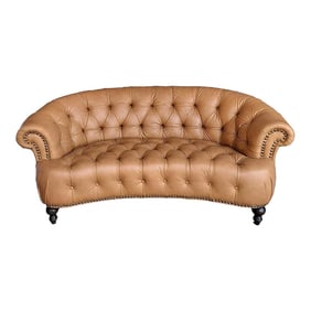 Natuzzi Italian Leather Chesterfield Sofa - Curved Nailhead Tufted