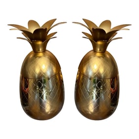 Pair of Vintage Brass Pineapple Candleholders and Cups Combination