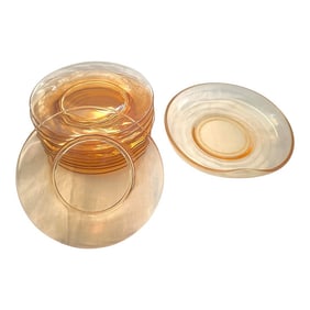 Vintage Fostoria Peach Swirl Glass Salad Plates & Bowl Set