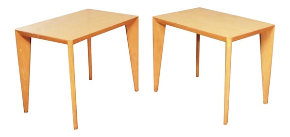 Mid Century Modern Blonde Side Tables or End Tables With Laminate Tops a Pair