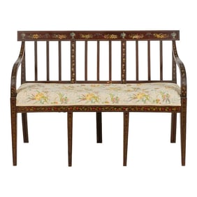 Antique Federal Style Hand Painted Bench, Loveseat