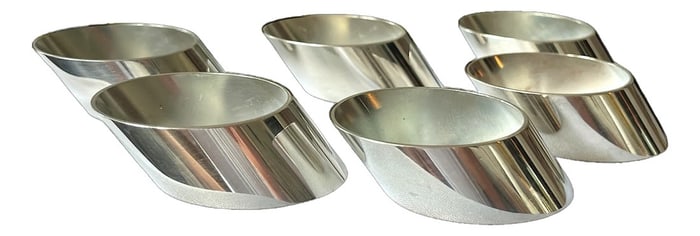 Vintage Mid-Century Modern Design Silver-Plated Sleek Slanted Napkin Rings- Set of 6