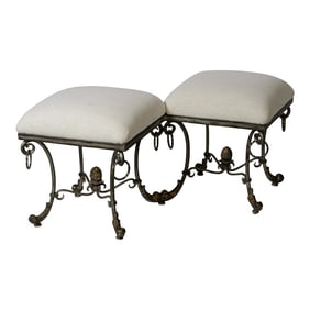 Convesation Wrought Iron Scrolled Base Double Stool