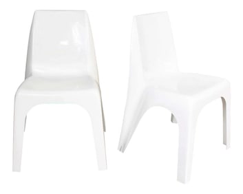 Vintage Modern White Molded Plastic Chairs Style of Kartell 4850 by Castiglioni Et Al - a Pair