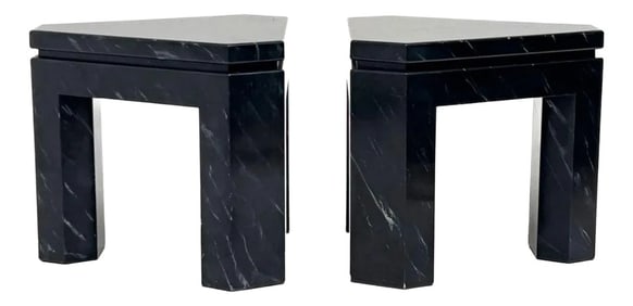 Pair of Black Faux Marble Geometric Side Tables