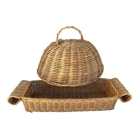 Wicker Food Cover W/Bread Basket-a Pair