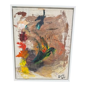 1960's Original Abstract Oil Painting on Canvas, Framed