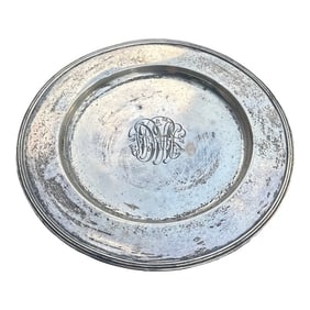 1970s Small Silver Monogrammed Decorative Plate