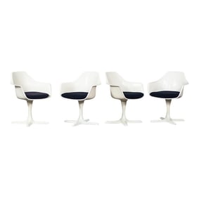 Mid-20th Century Mid Century Modern Tulip Swivel Armchairs White Shell & Black Cushions by Burke Set
