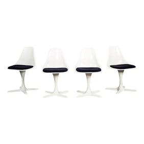 Mid-20th Century Mid Century Modern Tulip Chairs White Shell & Black Cushions by Burke Set of 4