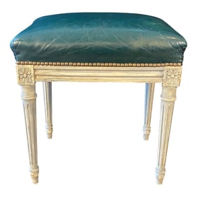 French Louis XVI Leather Stool Bench or Ottoman With Original Paint