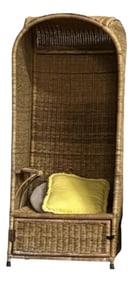 1970s Tall Wicker Porter Chair With Compartment