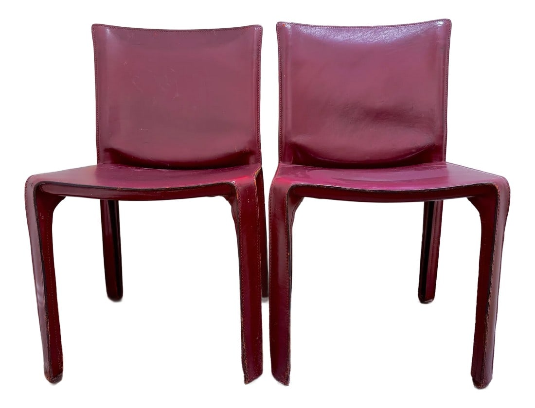 1970s Cassina Cab 412 Chairs by Mario Bellini - A Pair: Mario Bellini CAB 412 chairs designed for Cassina. Stunning pair of chairs in red / oxblood leather. Please see separate listing for a matching Cassina chair with arms. Condition: Alterations: Origina