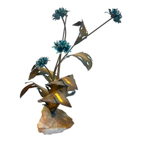 Circa 1970s Brutalist Torch Cut Flower Display on Quartz Rock