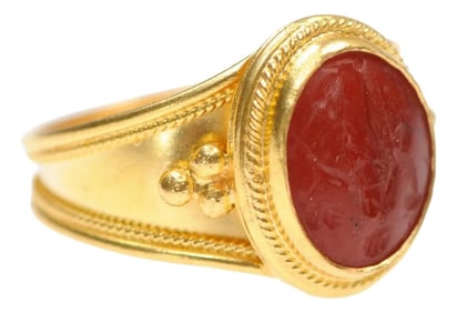 21K Gold Ring with Carnelian Intaglio, Size 7