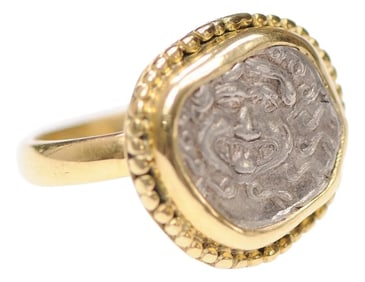 Silver Drachma of Medusa in 18K Ring, Size 6.25