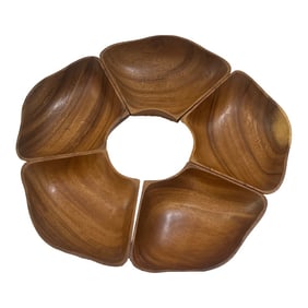 Collection of 5 Vintage Wooden Carved Bowls in a Flower Style