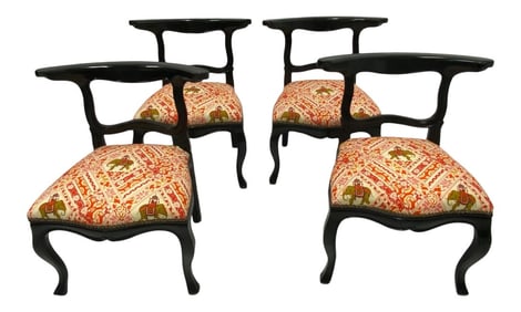 Ebonized Hollywood Regency Slipper Chairs -Set of 4