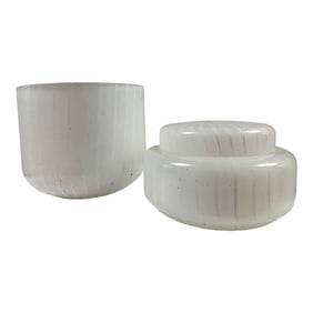 Vintage White Striped Murano Large Bowl and Lidded Bowl