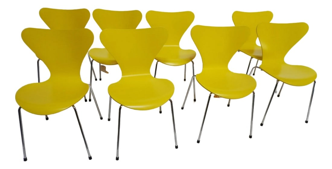 Series 7 Dining Chairs in Sunny Yellow by Arne Jacobsen, Set of 8 (1 of 13)