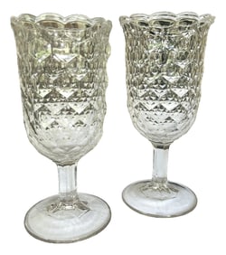 Antique Early American Pressed Glass Spooner or Celery Vases Honeycomb Pattern, Circa 1880s - A Pair