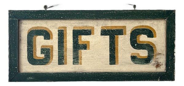 Vintage Hand-Painted Wooden "Gifts" Sign – Americana Folk Art