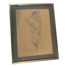 1970s Figurative Female Nude Drawing, Framed