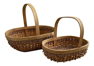 Vintage Split Oak Curly Cue Gathering Baskets-A Pair