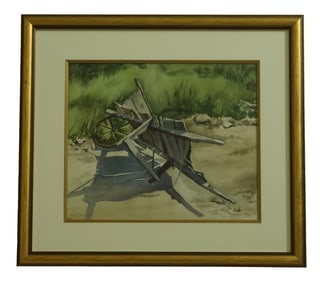 Nat Davis Signed Watercolor of Wheelbarrow