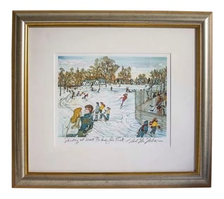 Skating at West Park-Lake Forest - Mark Mid-Century Modernahon - Signed Litograph Print