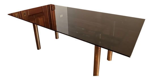 Vintage Tobia Scarpa Andre Rectangular Smoked Gray Glass and Chrome Dining Table