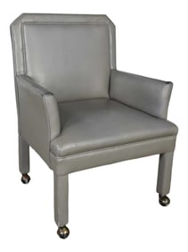 Modern Gray Faux Leather Modified Parson's Style Armed Accent Chair on Casters
