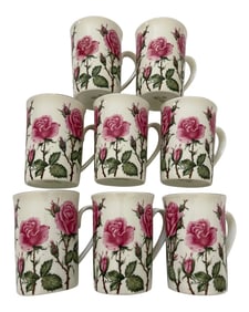 Otagiri Set of 8 Pink Rose W/24k Gold Rim Coffee/Tea Cups