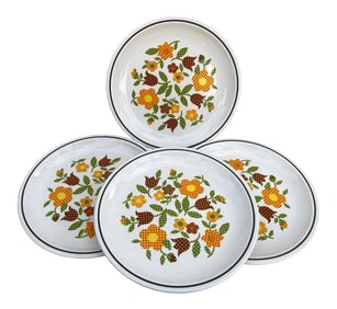 Vintage 1960's Set of 4 Gingham Garden Dinner Plates by Taylor Smith/T