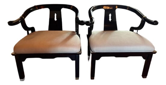 1970s Lacquered Horseshoe Chinoiserie Ming Chairs in the Style of James Mont for Century Furniture -