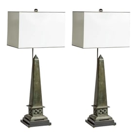 Empire Style Obelisks Table Lamps in Bronze , A-Pair