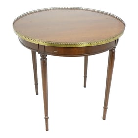 Mid-20th Century Vintage Round Table With Brass Trim