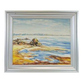 Early 20th Century Seascape, Large Original Oil on Canvas, Signed
