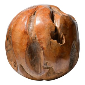 Massive Polished Burl Wood Sphere Sculpture, 21"