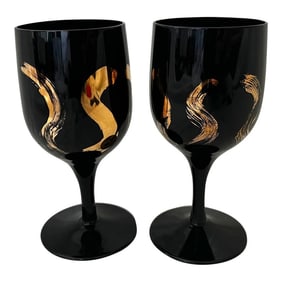 Black & Gold Pair of 2 Wine Glasses